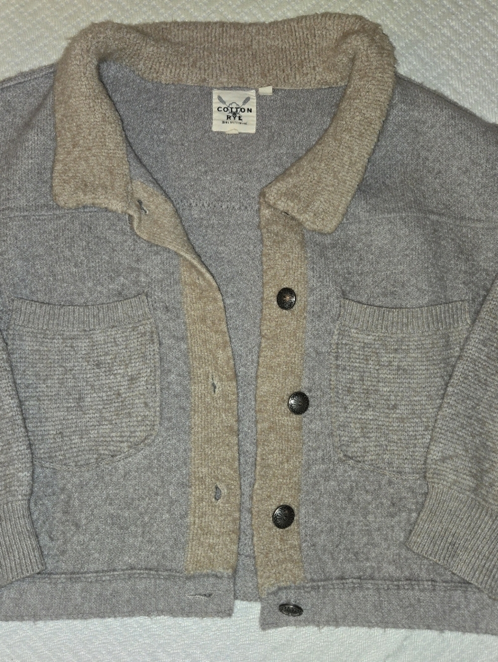 Women's Two-Tone Gray and Tan Button Cardigan Sweater